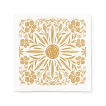 Serviette de fête à motif floral et soleil jaune