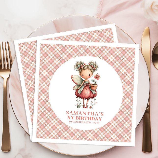 En Papier Serviette de fête d'anniversaire 5 ans Fée Florale (Pink Pastel Fairy Floral 5th Birthday Party Napkins)