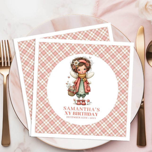 En Papier Serviette de fête d'anniversaire 5 ans Fée Sucrée  (Sweet Fairy Magical Floral 5th Birthday Party Napkins)