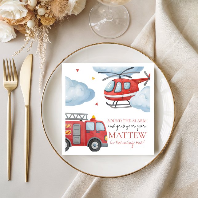 En Papier Serviette de fête d'anniversaire de camion de pomp (Créateur téléchargé)