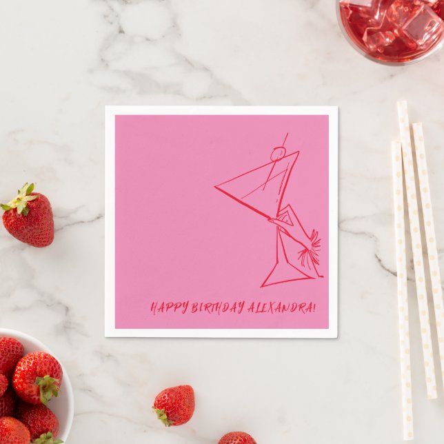 En Papier Serviette de fête d'anniversaire rose rouge modern (En situation)