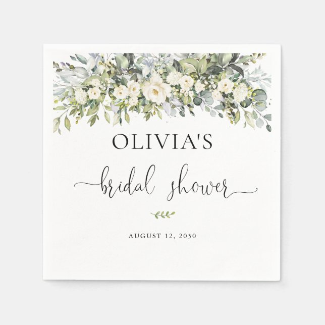 En Papier Serviette de fête de mariage floral blanc (Devant)