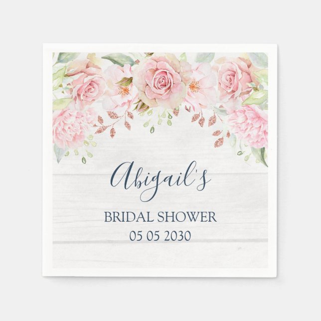 En Papier Serviette de Fête de Mariage Florale Rose Rustique (Devant)