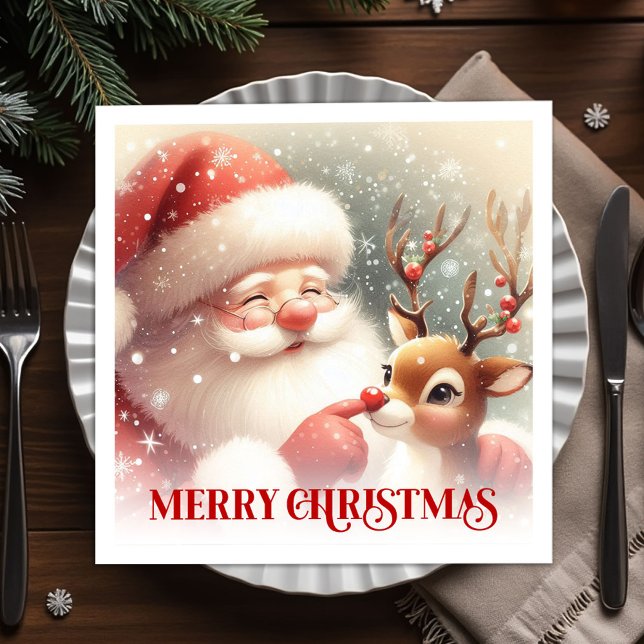 En Papier Serviette de fête de Noël pour dîner de fête avec  (Cozy Santa Claus Rudolph Holiday Party Dinner Napkins

)