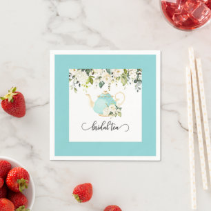 En Papier Serviette de fête de thé de mariage - Bordure bleu