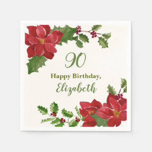 En Papier Serviette de fête pour 90 ans avec verdure florale