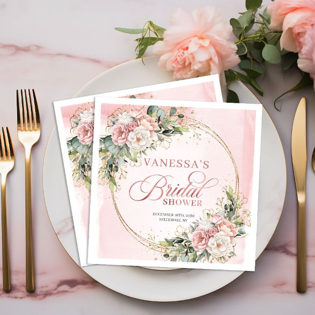 En Papier Serviette de fête prénuptiale florale dorée rose B (Elegant Boho Rose Gold Floral Bridal Shower Napkins)