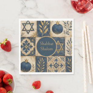 En Papier Serviette de fête Shabbat Shalom, aquarelle bleu o