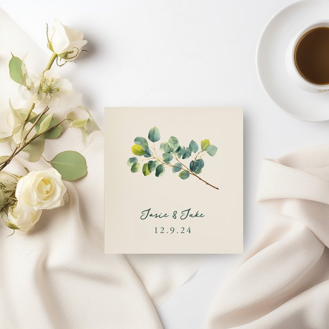 En Papier Serviette de mariage à branche d'eucalyptus (Eucalyptus branch wedding napkin)