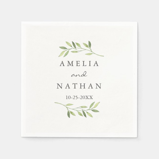 En Papier Serviette de mariage à couronne de feuilles vertes (Devant)