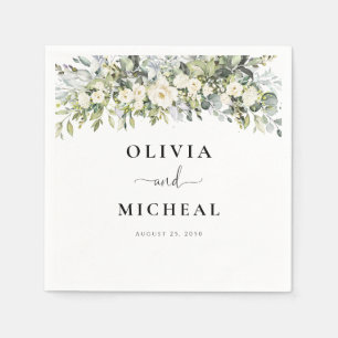 En Papier Serviette de mariage à fleurs blanches