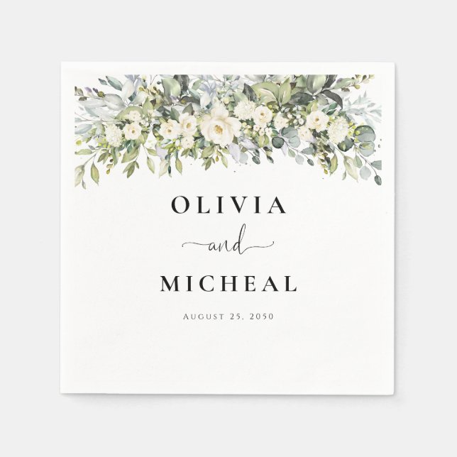 En Papier Serviette de mariage à fleurs blanches (Devant)