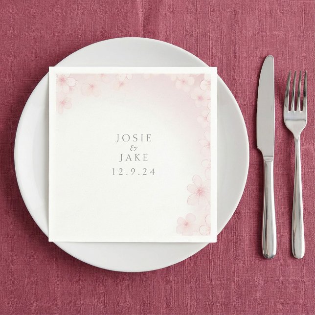 En Papier Serviette de mariage à fleurs de cerisier rose ten (Soft pink cherry blossom wedding napkin.)