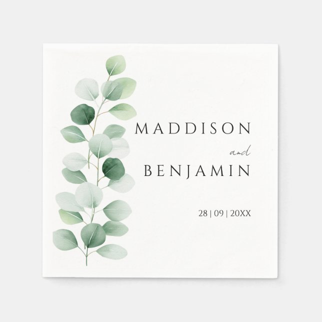 En Papier Serviette de mariage à la verdure d'eucalyptus mod (Devant)