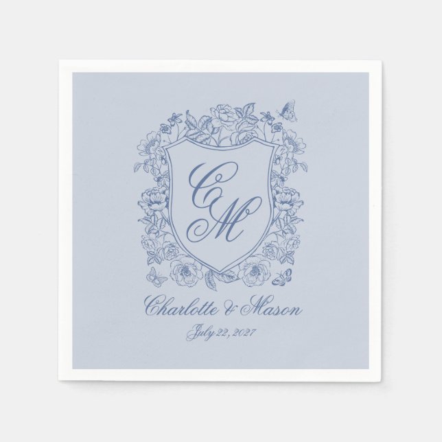 En Papier Serviette de mariage à monogramme et blason floral (Devant)