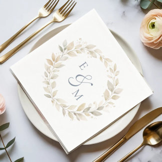 En Papier Serviette de mariage à monogramme et couronne neut