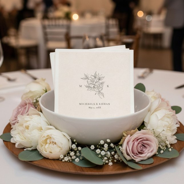 En Papier Serviette de mariage à monogramme rose traditionne (Traditional Blush Pink Monogram Wedding Napkin)