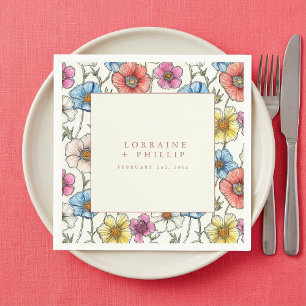 En Papier Serviette de mariage aux fleurs sauvages vibrantes