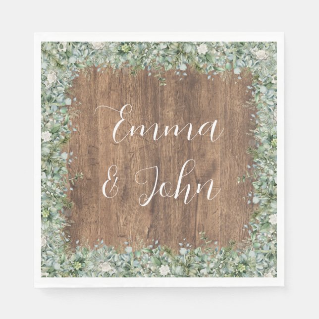 En Papier Serviette de mariage avec feuillage d'eucalyptus | (Devant)