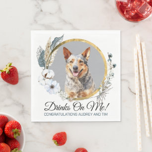 En Papier Serviette de mariage avec photo de chien de bétail