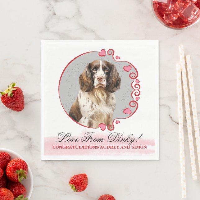 En Papier Serviette de mariage avec photo de Springer Spanie (En situation)