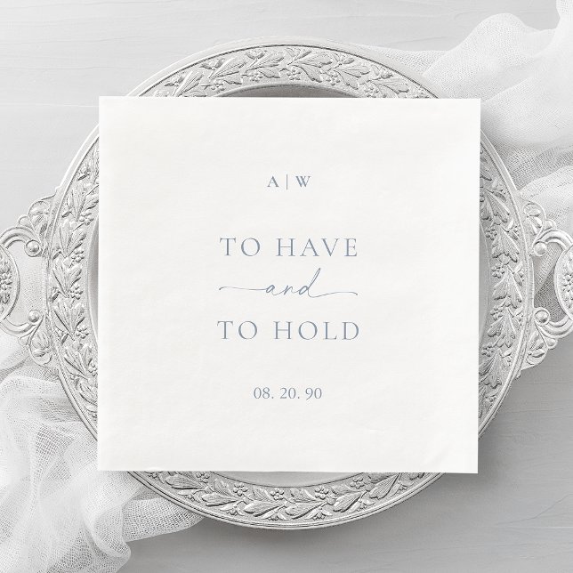 En Papier Serviette de mariage blanche avec texte bleu pouss (Créateur téléchargé)