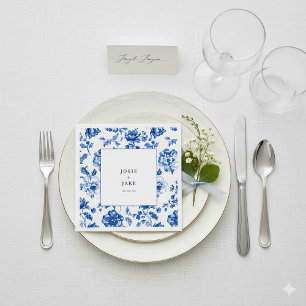 En Papier Serviette de mariage bleu et blanc de Delftware