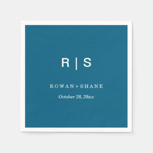 En Papier Serviette de mariage bleue élégante avec monogramm