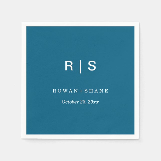 En Papier Serviette de mariage bleue élégante avec monogramm (Devant)
