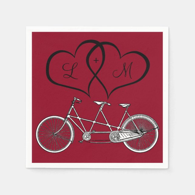 En Papier Serviette de mariage bordeaux Bicyclette pour deux (Devant)