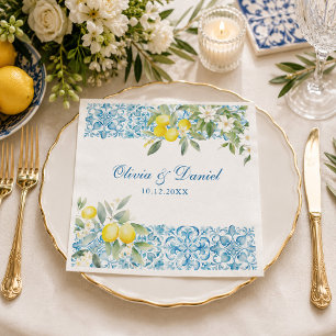 En Papier Serviette de mariage carrelage bleu méditerranéen