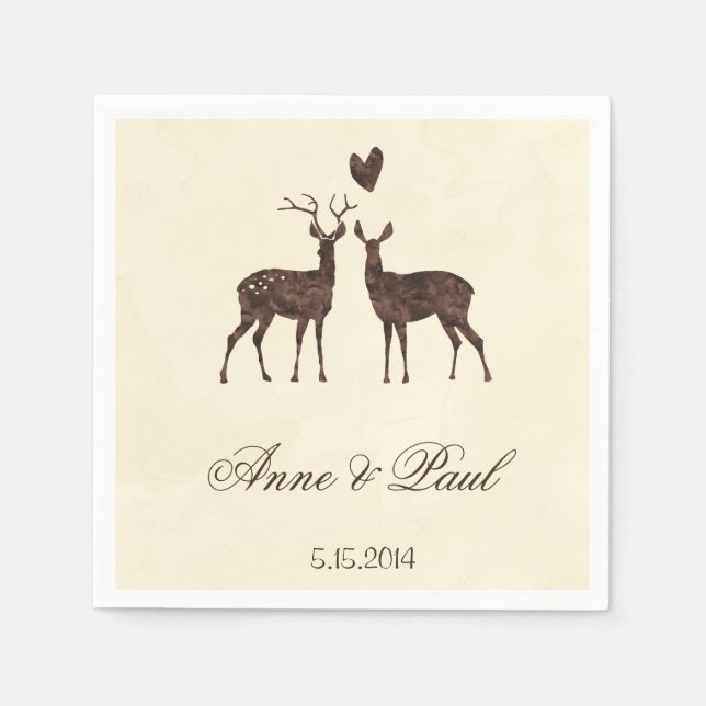 En Papier Serviette de mariage cerfs à l'aquarelle (Devant)