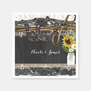 En Papier Serviette de mariage champêtre avec fers à cheval