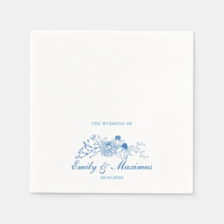 En Papier Serviette de mariage classique florale bleue et bl