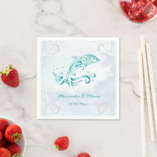 En Papier Serviette de mariage Dauphin Sarcelle