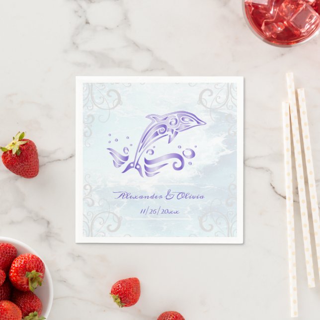 En Papier Serviette de mariage dauphin violet (En situation)