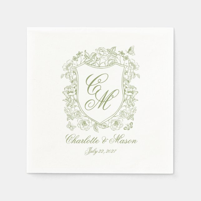 En Papier Serviette de mariage de jardin vert sauge monogram (Devant)