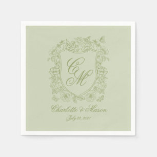 En Papier Serviette de mariage de jardin vert sauge monogram