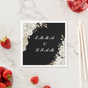 En Papier Serviette de mariage élégante rose blanche or noir
