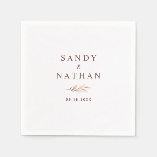 En Papier Serviette de mariage feuille bohème beige (Devant)