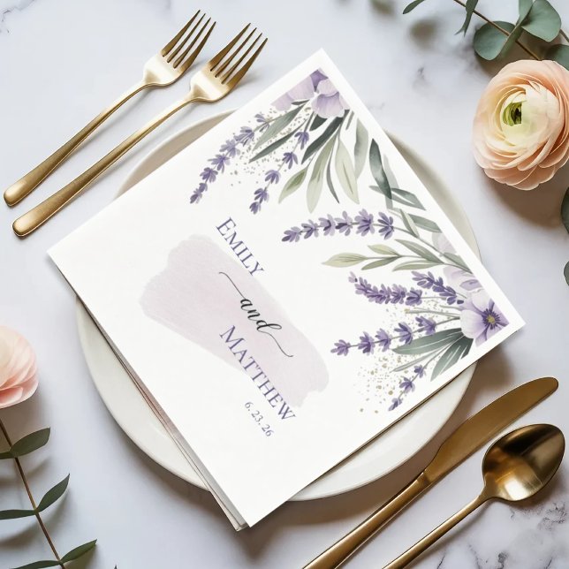 En Papier Serviette de mariage florale à feuillage de lavand (Créateur téléchargé)