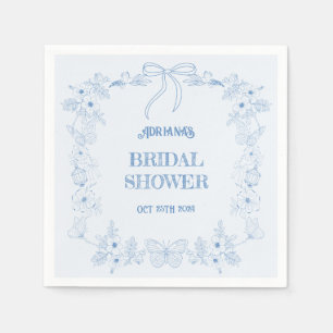 En Papier Serviette de mariage florale à ruban bleu