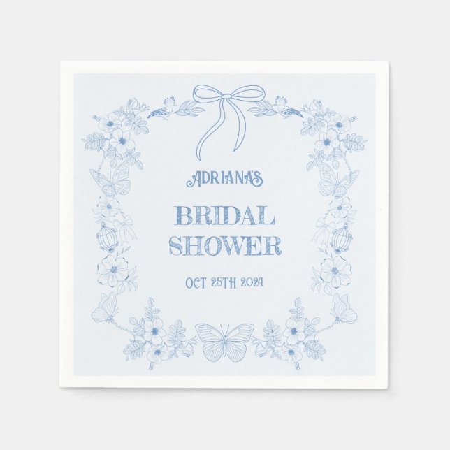 En Papier Serviette de mariage florale à ruban bleu (Devant)