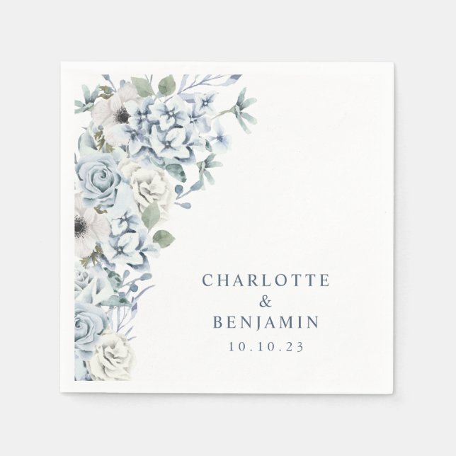 En Papier Serviette de mariage florale bleue (Devant)
