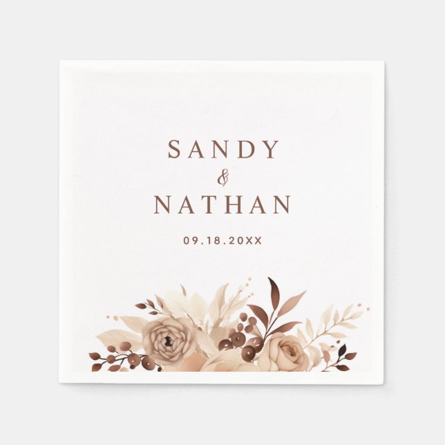 En Papier Serviette de mariage florale bohème beige (Devant)