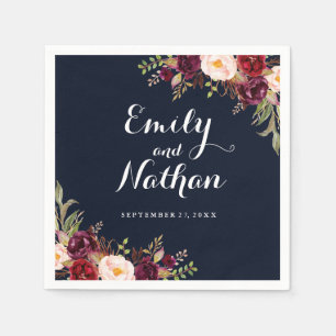 En Papier Serviette de mariage florale bordeaux automne