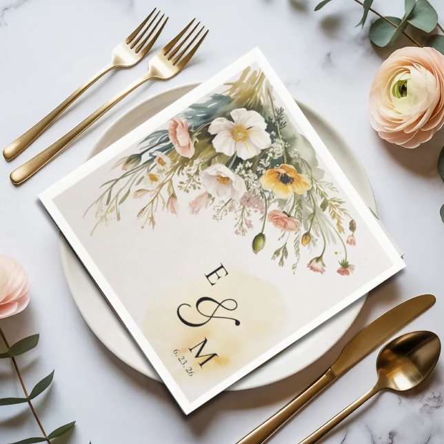 En Papier Serviette de mariage florale jaune beurre (Créateur téléchargé)