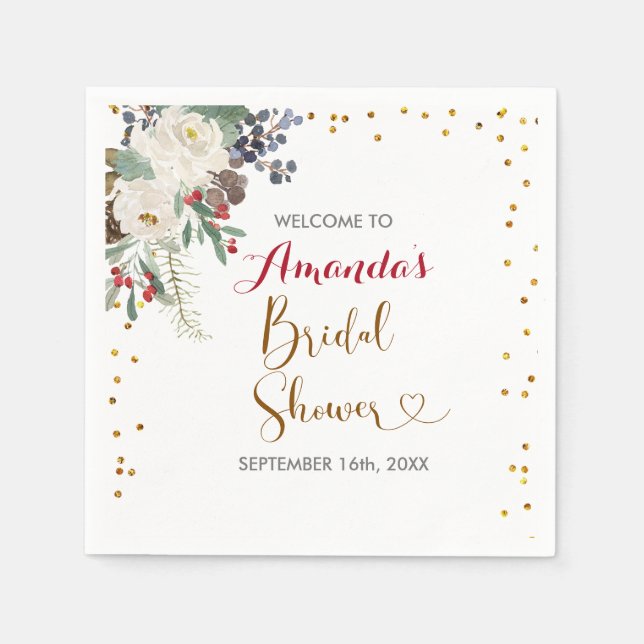 En Papier Serviette de mariage florale Noël hivernal (Devant)