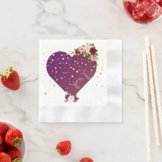 En Papier Serviette de mariage florale Purple Heart élégante