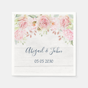 En Papier Serviette de mariage florale rose rustique de prin